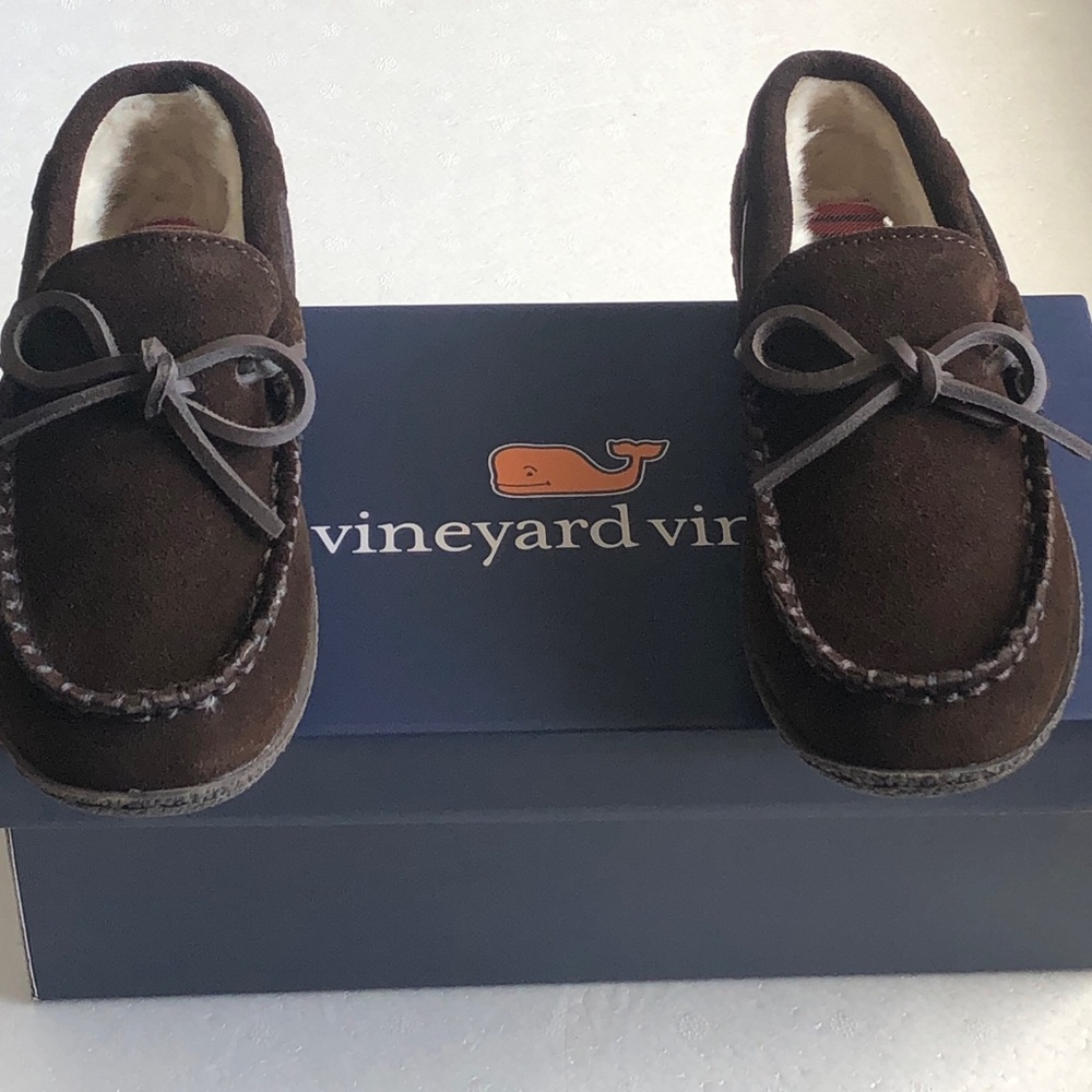 VINEYARD VINES Size 13 Boy's PEAKS PLAID Shearling MOC Shoes Slipper